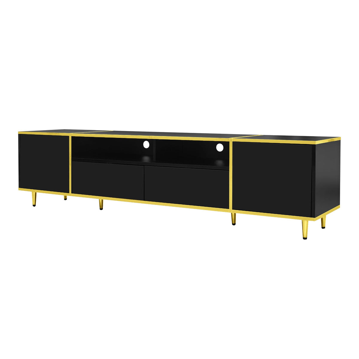 Roomfitters Modern TV Stand for up to 80 Inch TV, Entertainment Console with LED Shelves, Drawers and Cabinets, Black Roomfitters