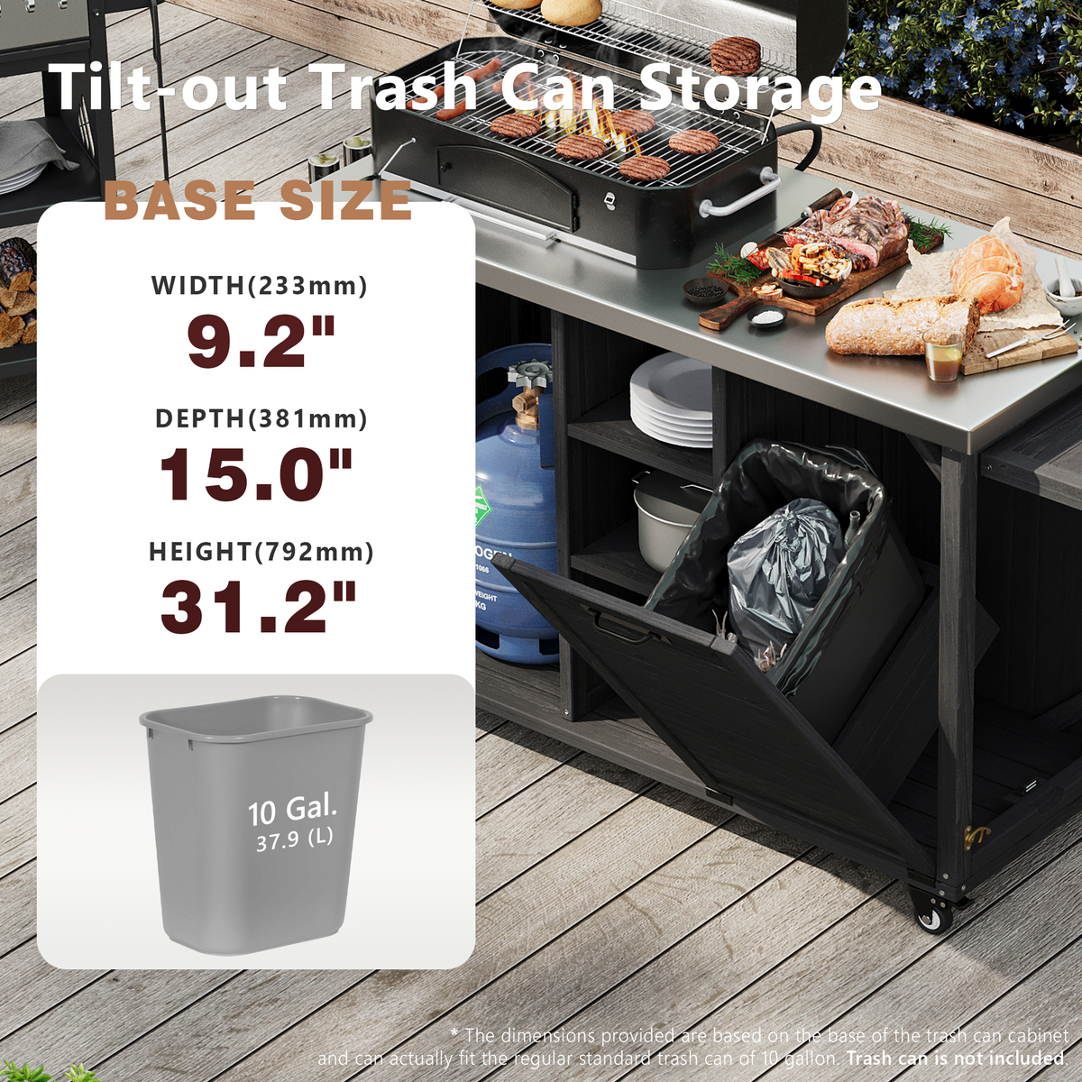 variant-group:rf-n707p370276b|Roomfitters 78.3" Outdoor Kitchen Island with Foldable Grill Table, Stainless Steel Top & Tilt Trash Can Storage, Black