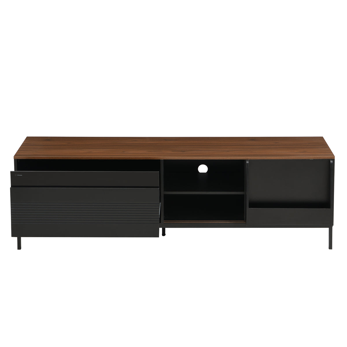 variant-group:rf-n724p360370b|Roomfitters Mid-Century Modern 70" TV Stand Console with Sliding Doors, Black