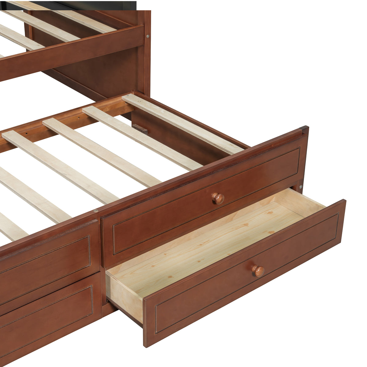 variant-group:rf-n733s346767d|Roomfitters Twin Daybed with Trundle, Wooden Sofa Bed with 2 Storage Drawers & Tufted Backrest, Walnut