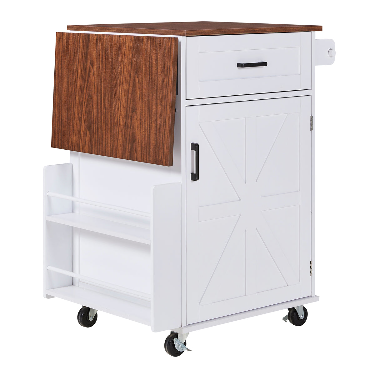 variant-group:rf-n707p404539w|Roomfitters 39.3" Kitchen Island with Drop Leaf, Rolling Kitchen Cart with Storage Drawer and Spice Rack, Modern Style, White