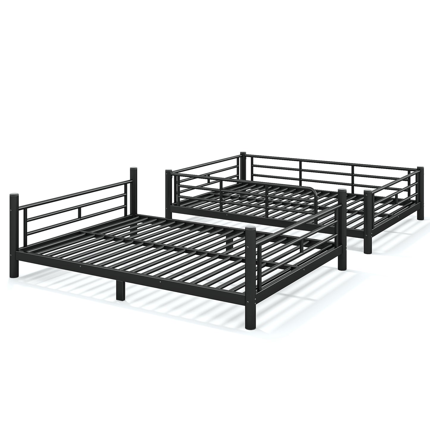 variant-group:rf-w1580p454730|Roomfitters Full over Full Metal Bunk Bed Frame for Teens Adults, Convertible 2 Separate Beds Round Tube, Black