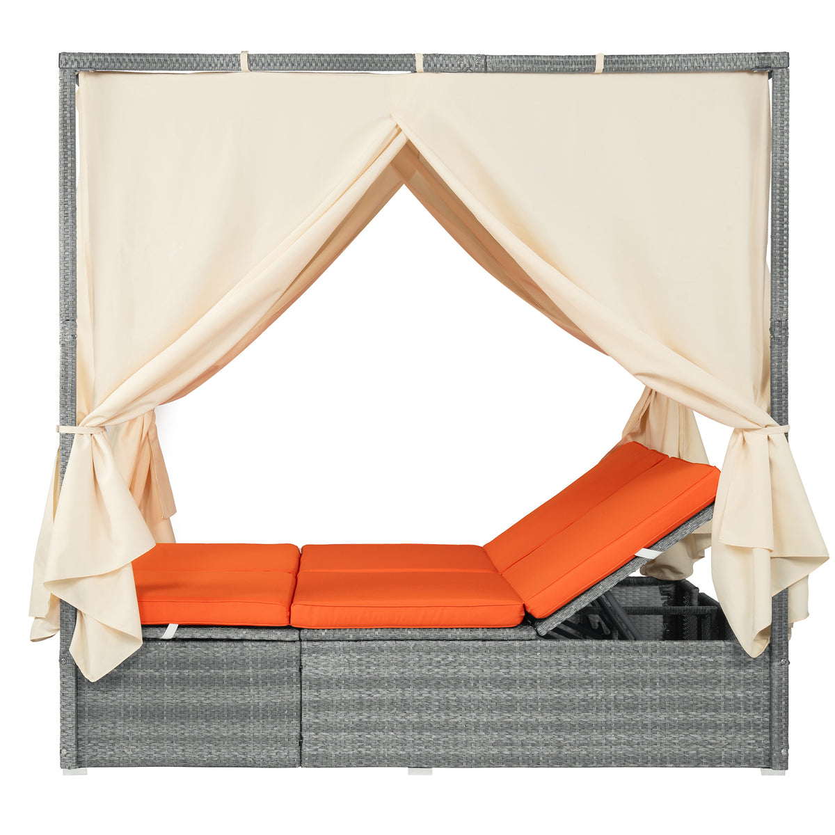 variant-group:rf-n711wy000471aao|Roomfitters Modern Tropical Orange PE Rattan Outdoor Double Sun Lounger, Patio Daybed, Adjustable Recline, Canopy