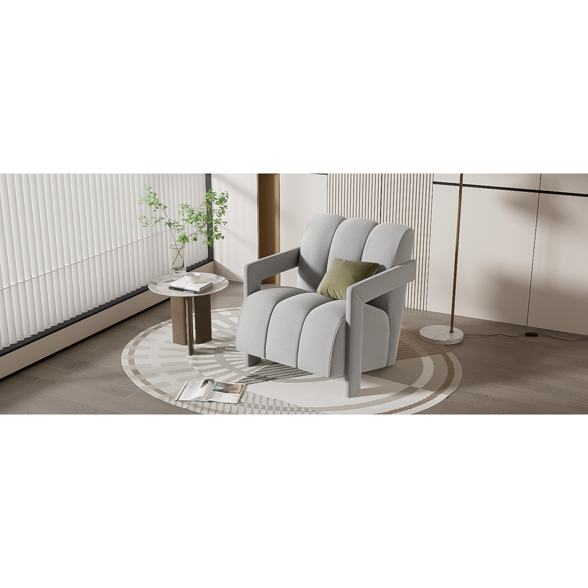 variant-group:rf-n724sj000138aae|Roomfitters Modern Minimalist Armchairs with L-Shaped Armrests and Polyester Upholstery, Set of 2, Gray