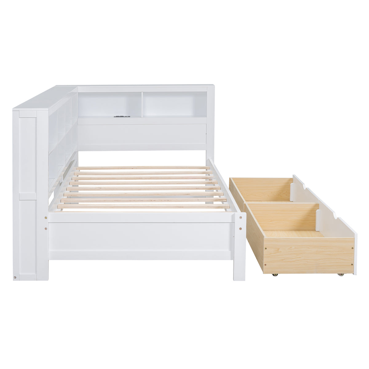 variant-group:rf-n733s347768k|Roomfitters Wooden Twin Daybed with Underbed Storage, Built-In Shelf & USB Charging Ports, White