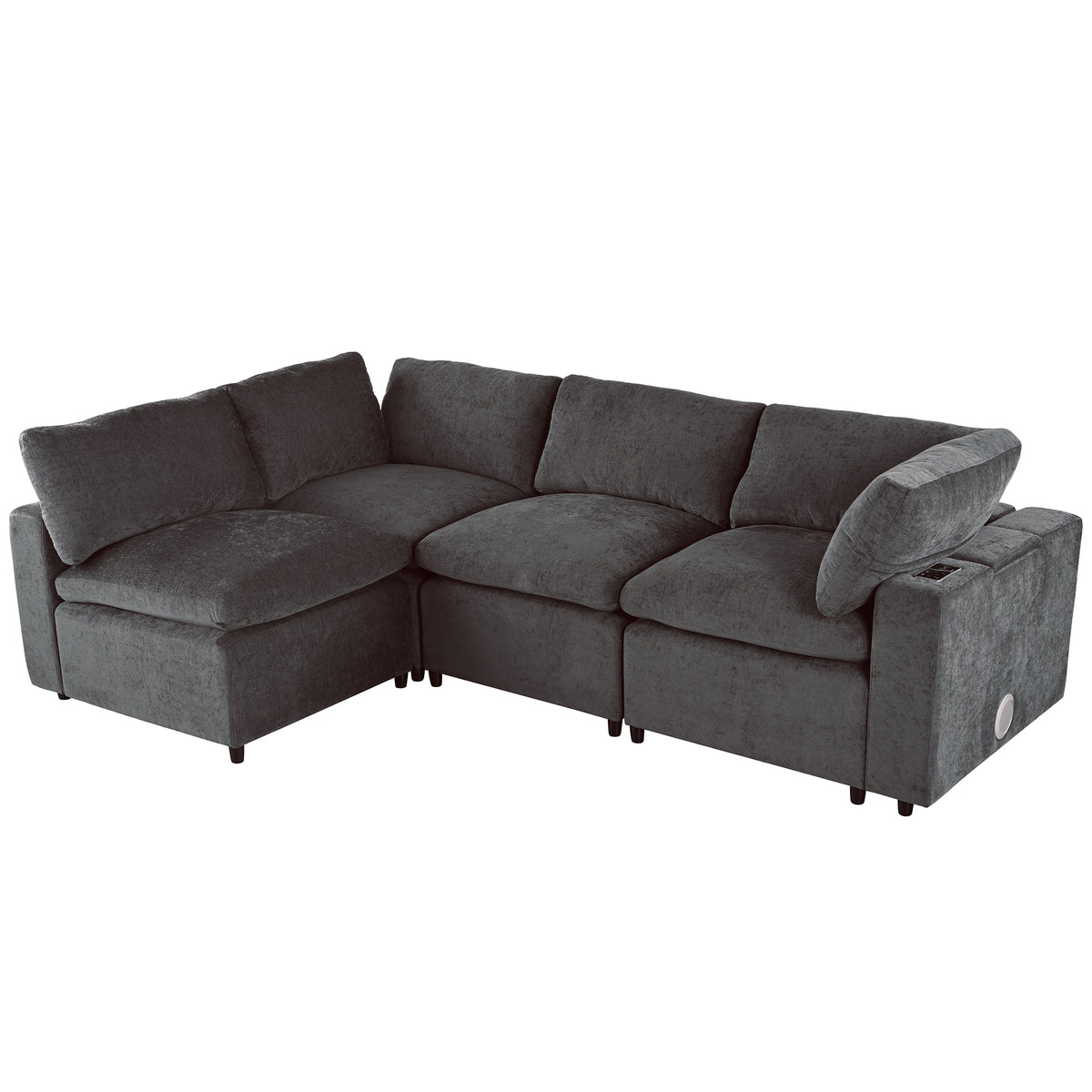 variant-group:rf-n711wy000413aae|Roomfitters Upholstered Modular Sofa with Storage Space, USB Charging Ports, Wireless Charging, Built-in Bluetooth Speaker, Sectional Sofa for Living Room and Apartment, Gray