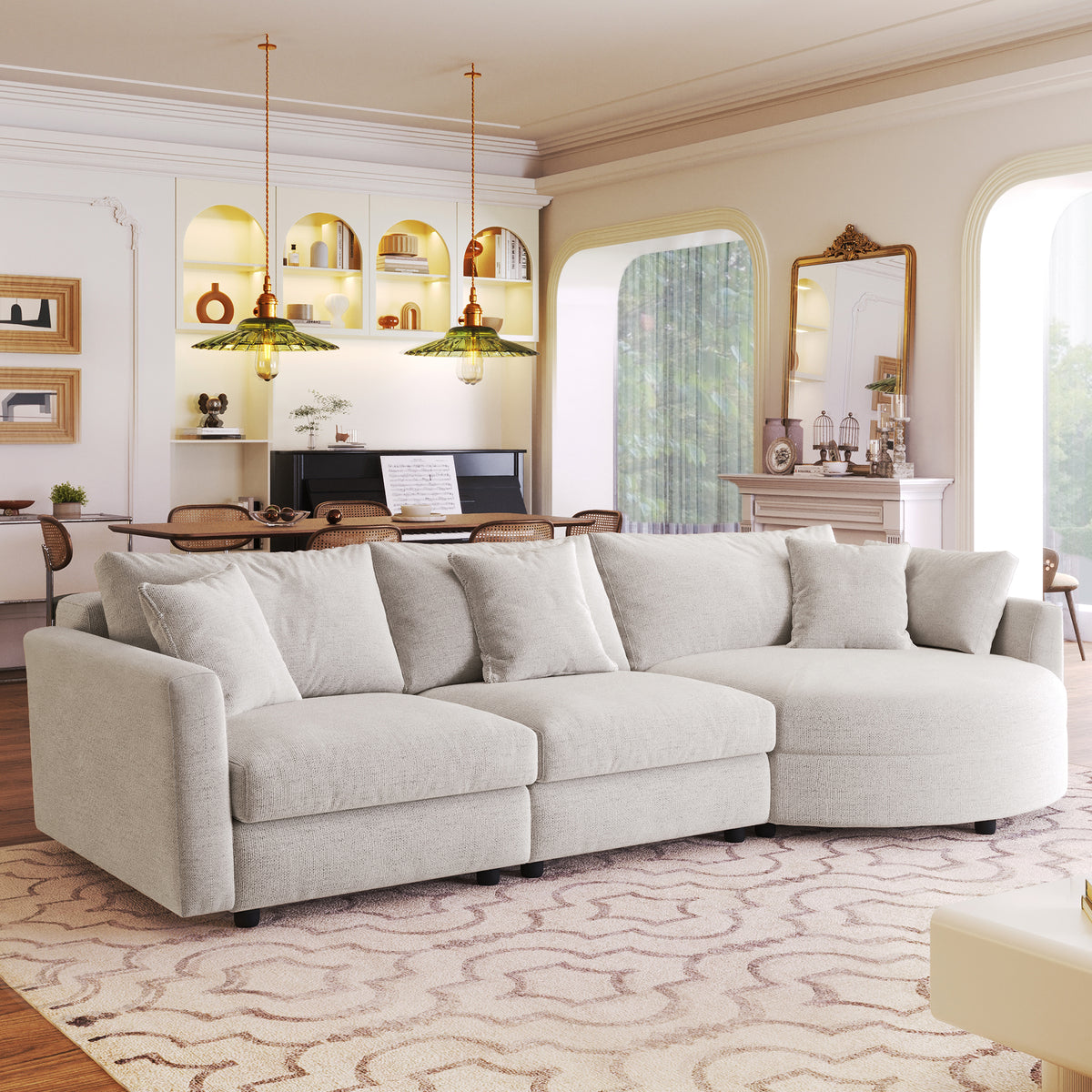 variant-group:rf-n711wy000461aaa|Roomfitters 107" Chenille Fabric 3-Piece Sectional Sofa, Modern Large L-Shaped Couch with Rounded Curved Chaise, Beige