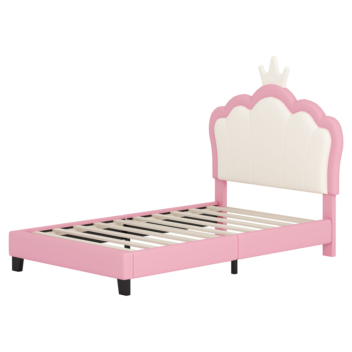 variant-group:rf-n733p180807h|Roomfitters Princess Upholstered Twin Platform Bed with Crown Headboard & Footboard, Cream Pink