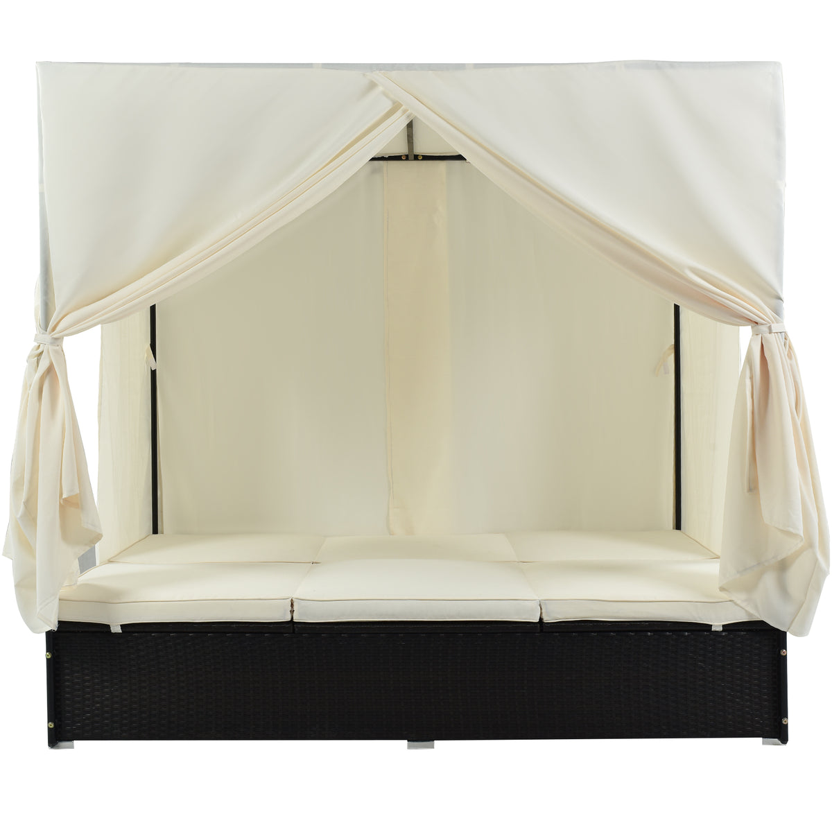 variant-group:rf-n711wy000476aak|Roomfitters Luxury Cabana Beige Outdoor Double Chaise Lounge Patio Daybed, Privacy Curtains, Adjustable Reclining