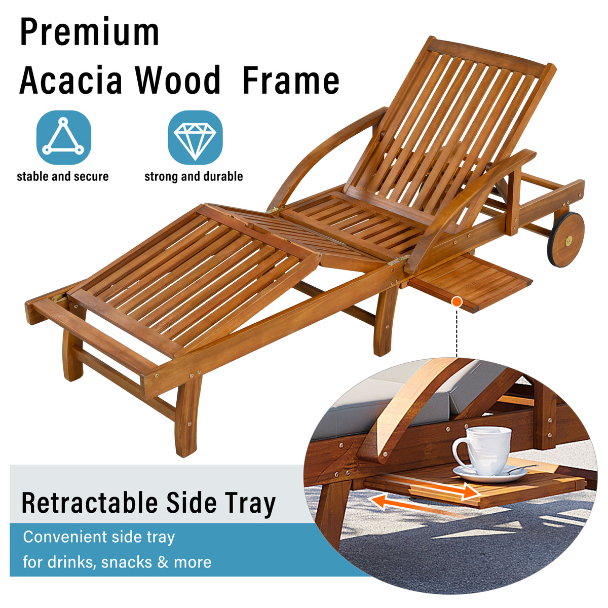 variant-group:rf-n711p415859e|Roomfitters Contemporary Slate Grey Acacia Wood Outdoor Chaise Lounge Chair, Poolside Recliner, Retractable Tray