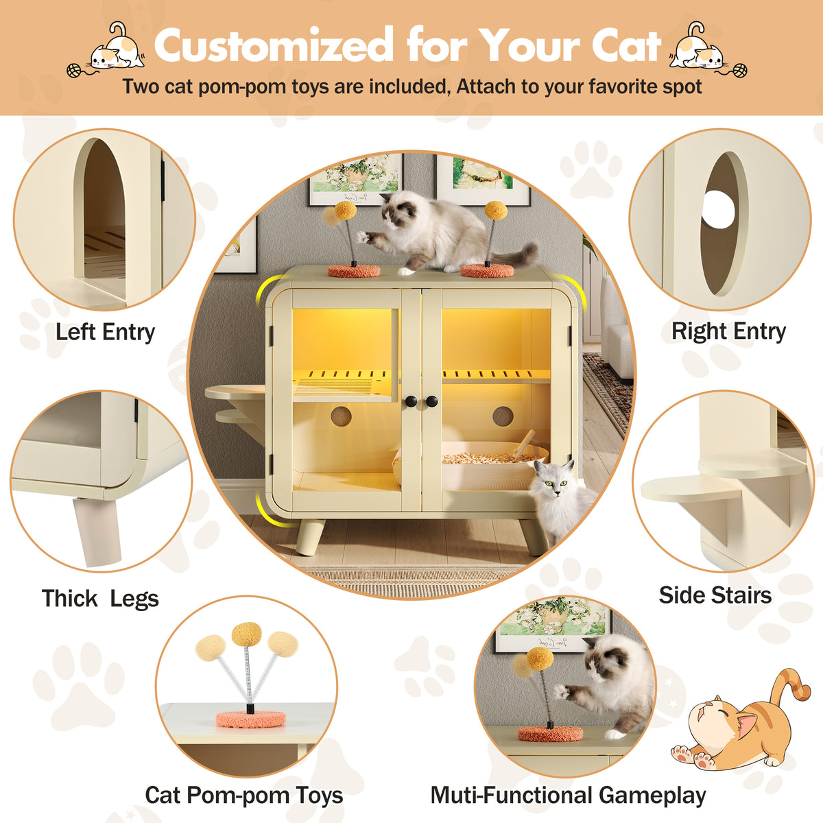 variant-group:rf-n704p419240a|Roomfitters Retro TV-Style Hidden Cat Litter Box Enclosure with App Controlled RGB LED Lights and Stairs Beige