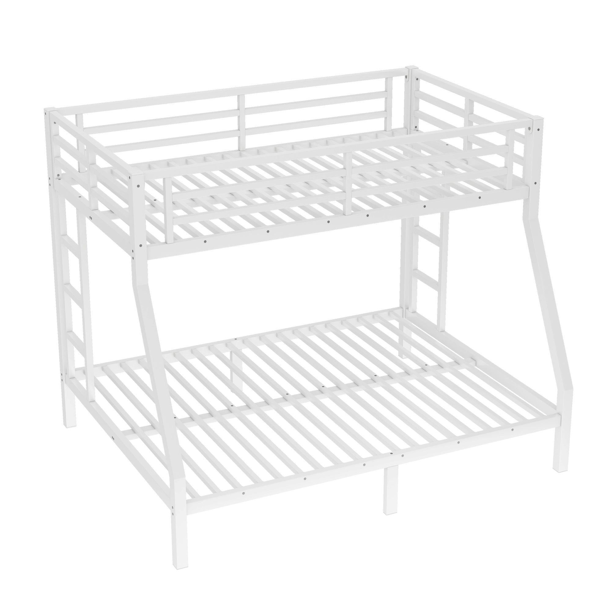 variant-group:rf-w1580p336604|Roomfitters Metal Twin Over Full Bunk Bed Frame with Ladder & Safety Rail, Heavy-Duty Space-Saving Design, White