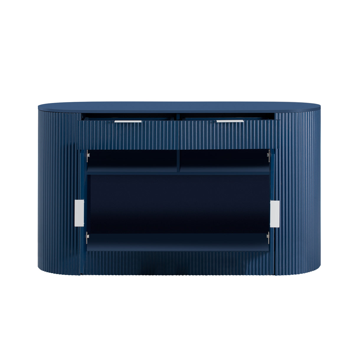 variant-group:rf-n711p345168v|Roomfitters 55.1" Oval Sideboard Buffet Cabinet with 2 Drawers & Wine Rack, Mid-century Modern Fluted Accent for Dining, Blue