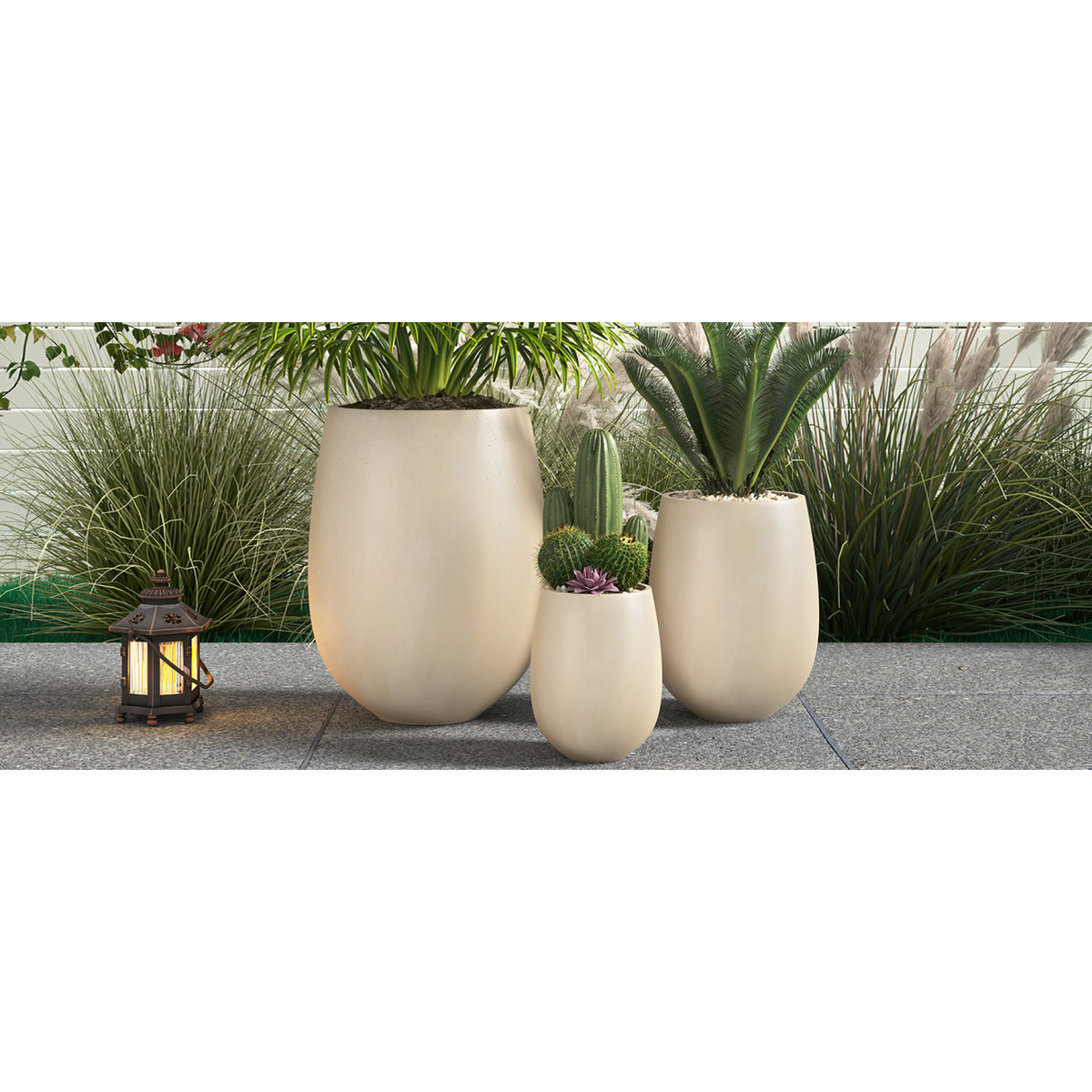 variant-group:rf-n711p406658a|Roomfitters Lightweight Round MGO Planter Set, 3-Piece Graduated Outdoor Flower Pots, Beige Weather-Resistant Urns