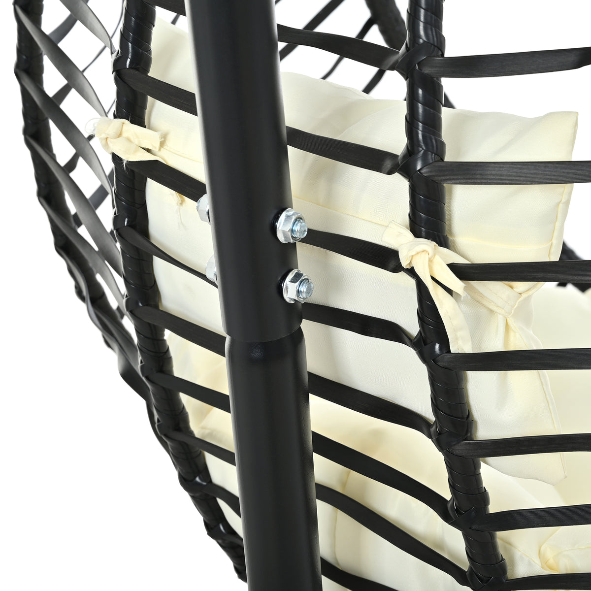 variant-group:rf-n711p389503a|Roomfitters Single Person Folding Egg Chair with Stand, UV Resistant Wicker Rattan Swing for Patio, Garden, Black+Beige