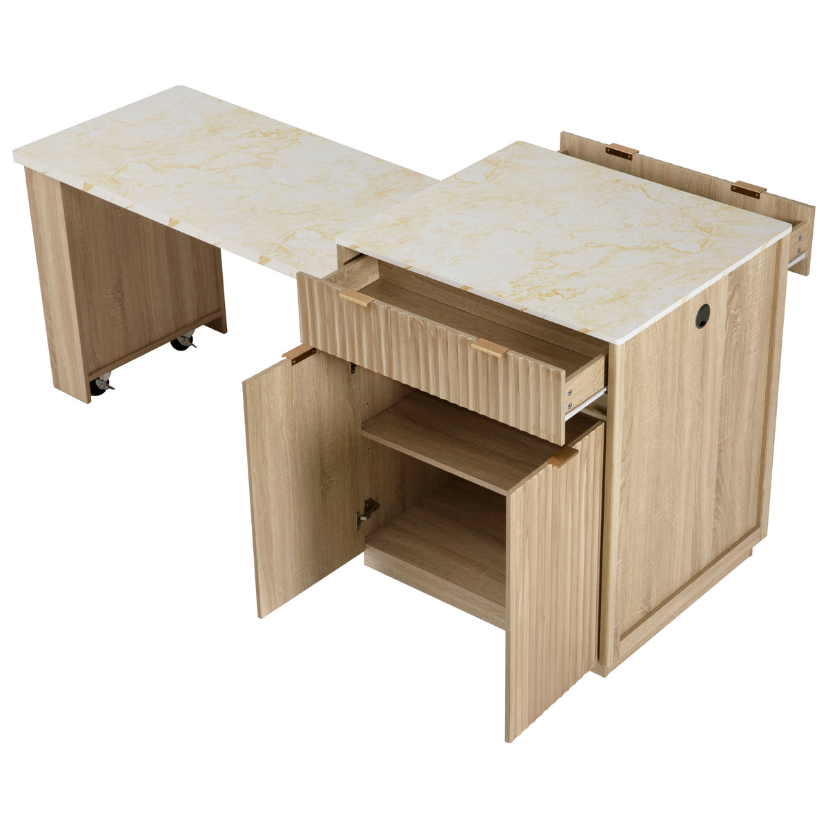 variant-group:rf-n707s000018y|Roomfitters 82.6" Fluted Kitchen Island with 51" Extendable Dining Table for 4-6, Power Outlet, Natural