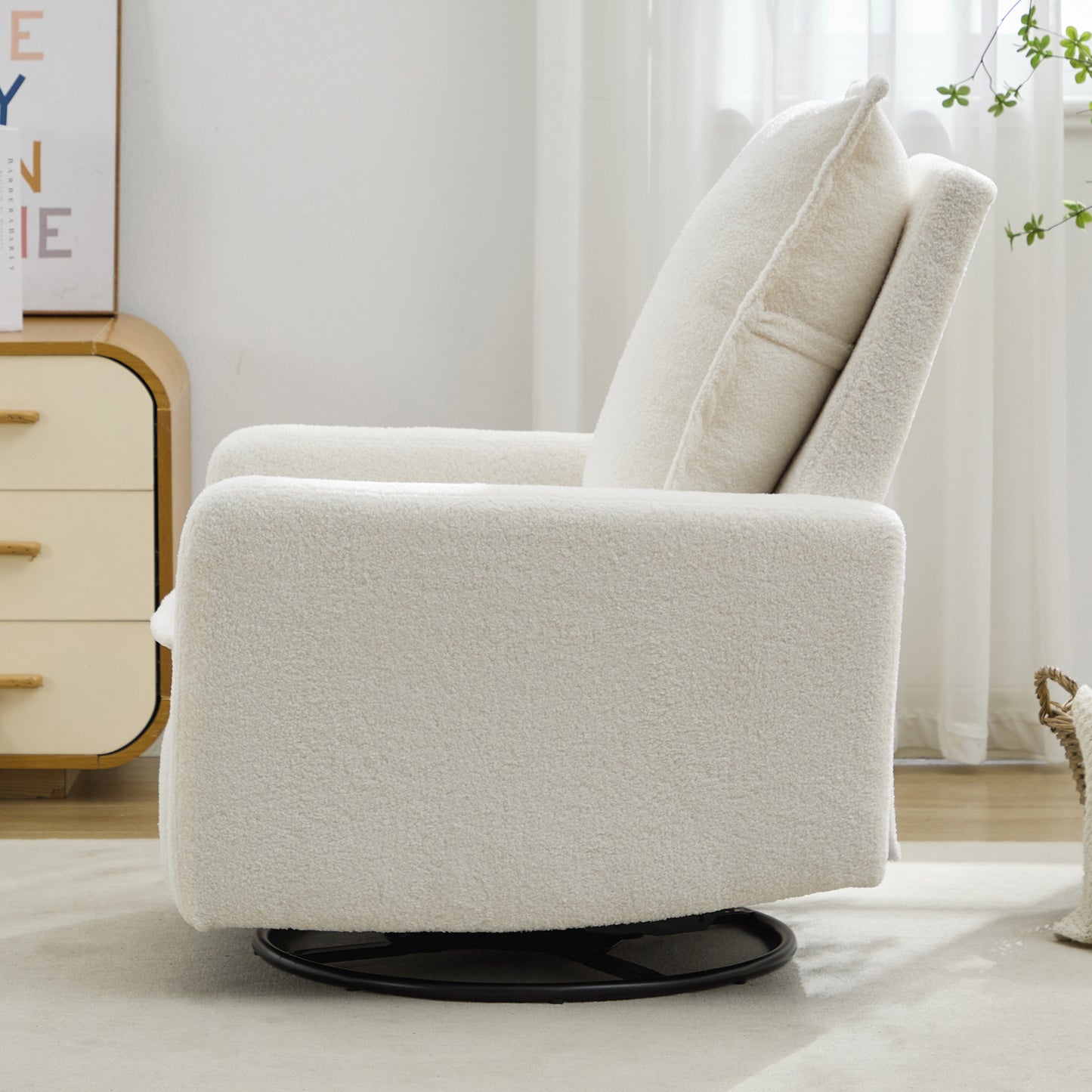 variant-group:rf-n701p348238k|Roomfitters Swivel Rocker Recliner Chair, Glider Rocking Armchair, Teddy Fleece Nursery Reclining Lounge Accent Chair, White
