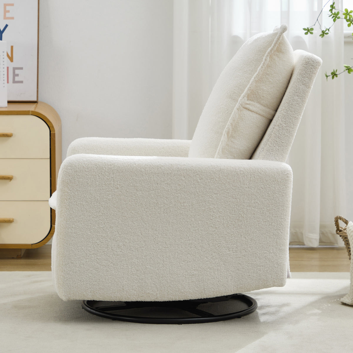 variant-group:rf-n701p348238k|Roomfitters Swivel Rocker Recliner Chair, Glider Rocking Armchair, Teddy Fleece Nursery Reclining Lounge Accent Chair, White
