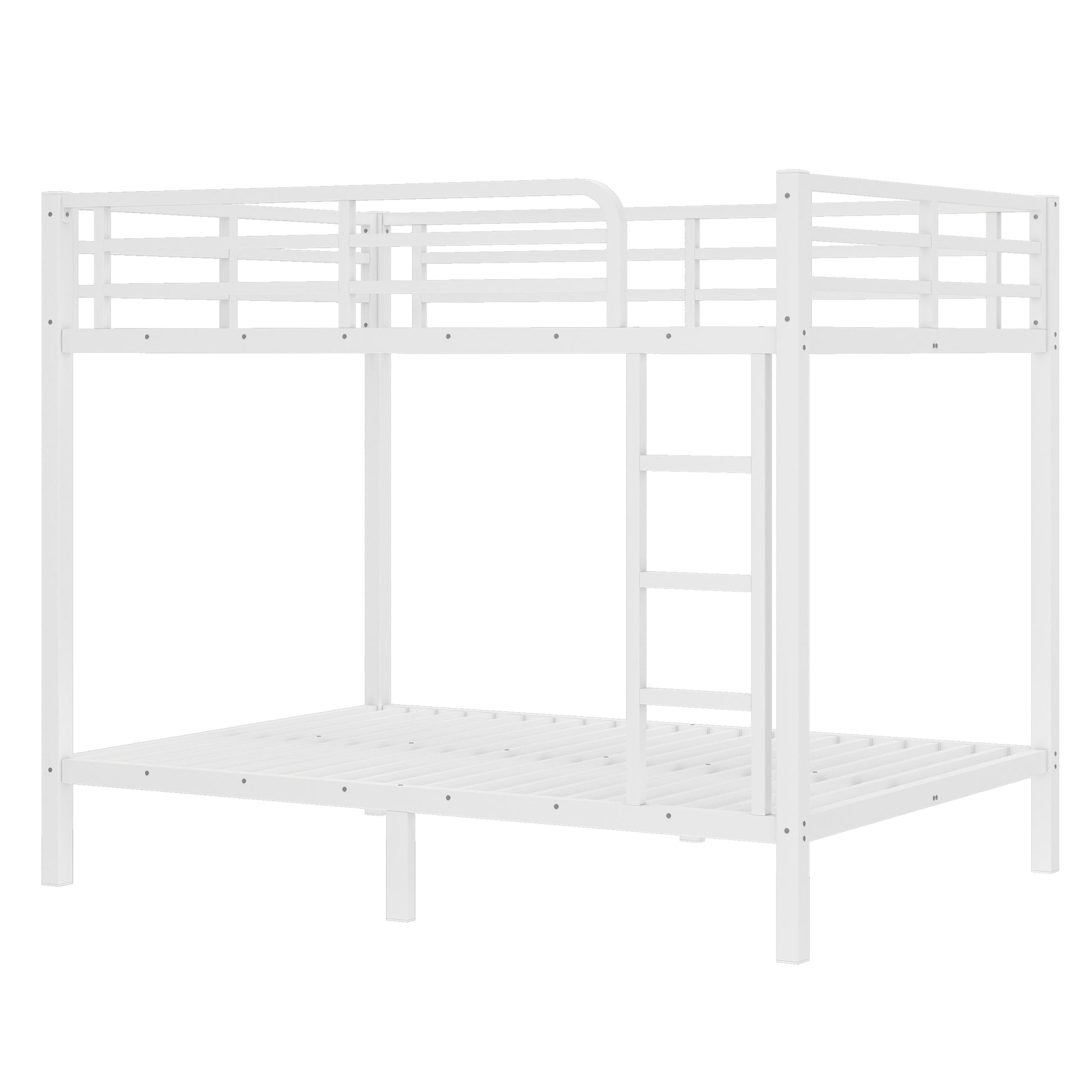 variant-group:rf-w1580p329015|Roomfitters Metal Full Over Full Bunk Bed Frame with Ladder & Safety Rail, Durable Space-Saving Design, White