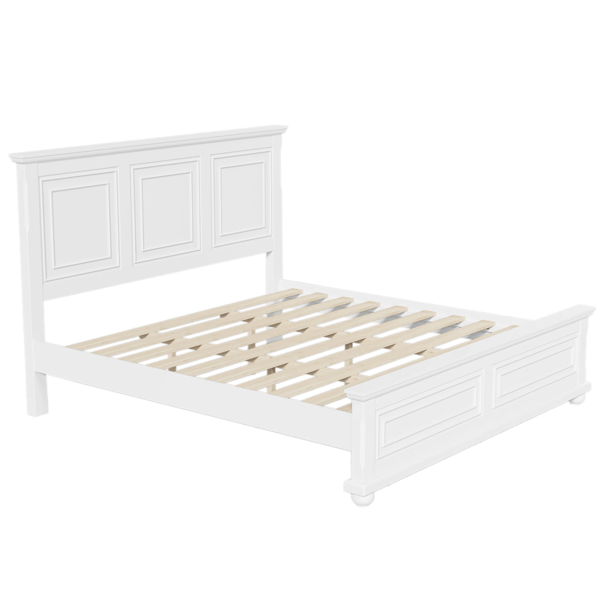 variant-group:rf-n701bs701p422951k|Roomfitters King Size Traditional Pinewood Vintage Tall Headboard Bed Frame, Country Panel Wood Bed, No Box Spring, White