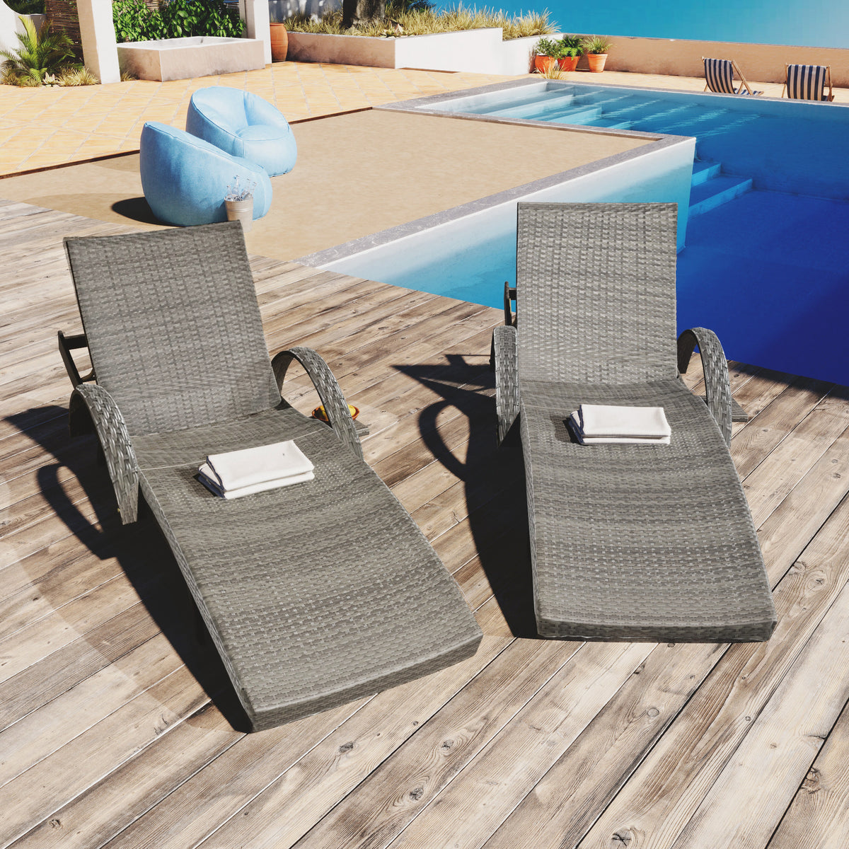 variant-group:rf-n707wf321204aae|Roomfitters 80" Outdoor Wicker Chaise Lounge Chairs, Set of 2, Reclining Patio Chairs with Pull-Out Table, Grey