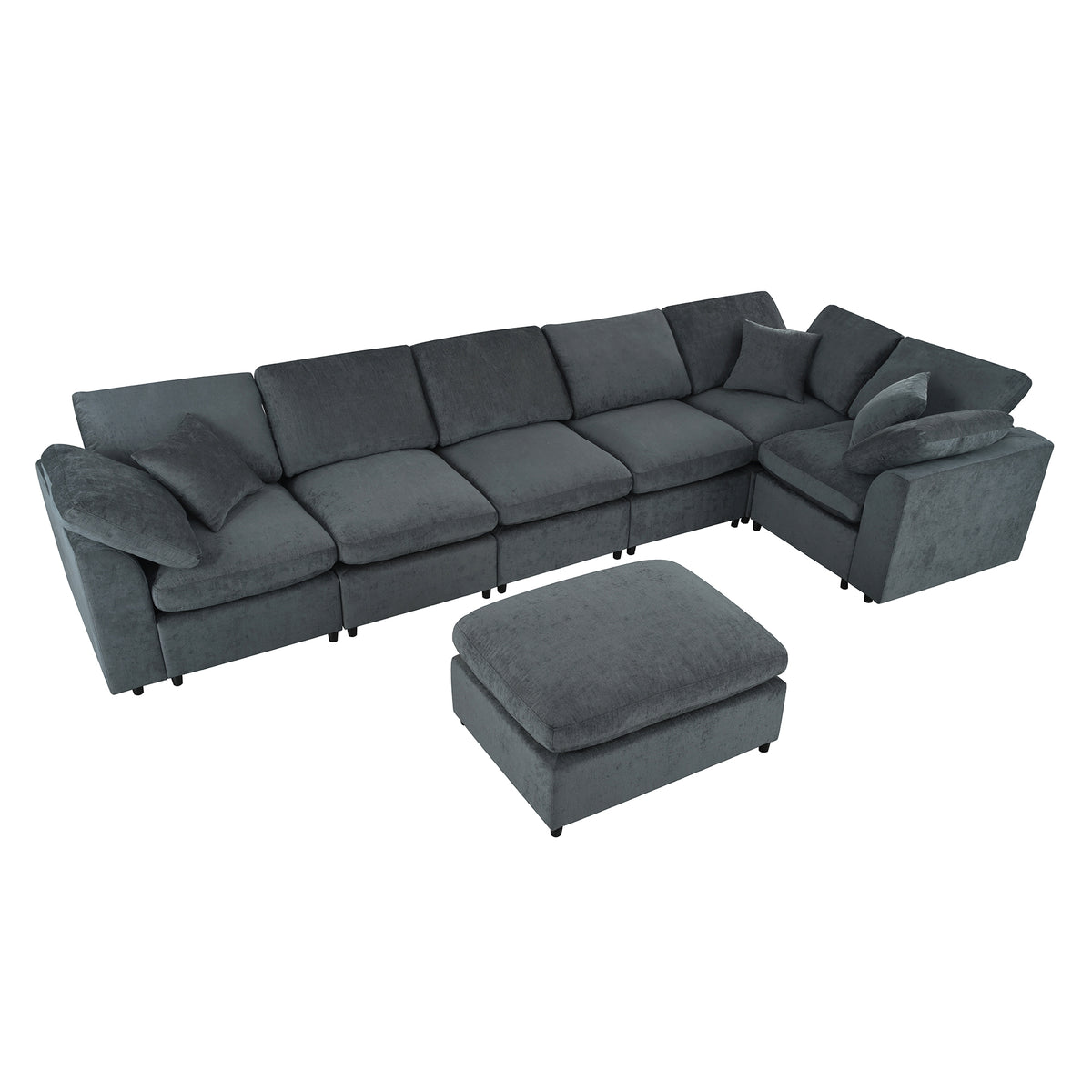 variant-group:rf-n711wy000453aae|Roomfitters 7-Seater Modular Sectional Sofa with Ottoman, Extra Large L-Shape Chenille Upholstered Couch, Gray