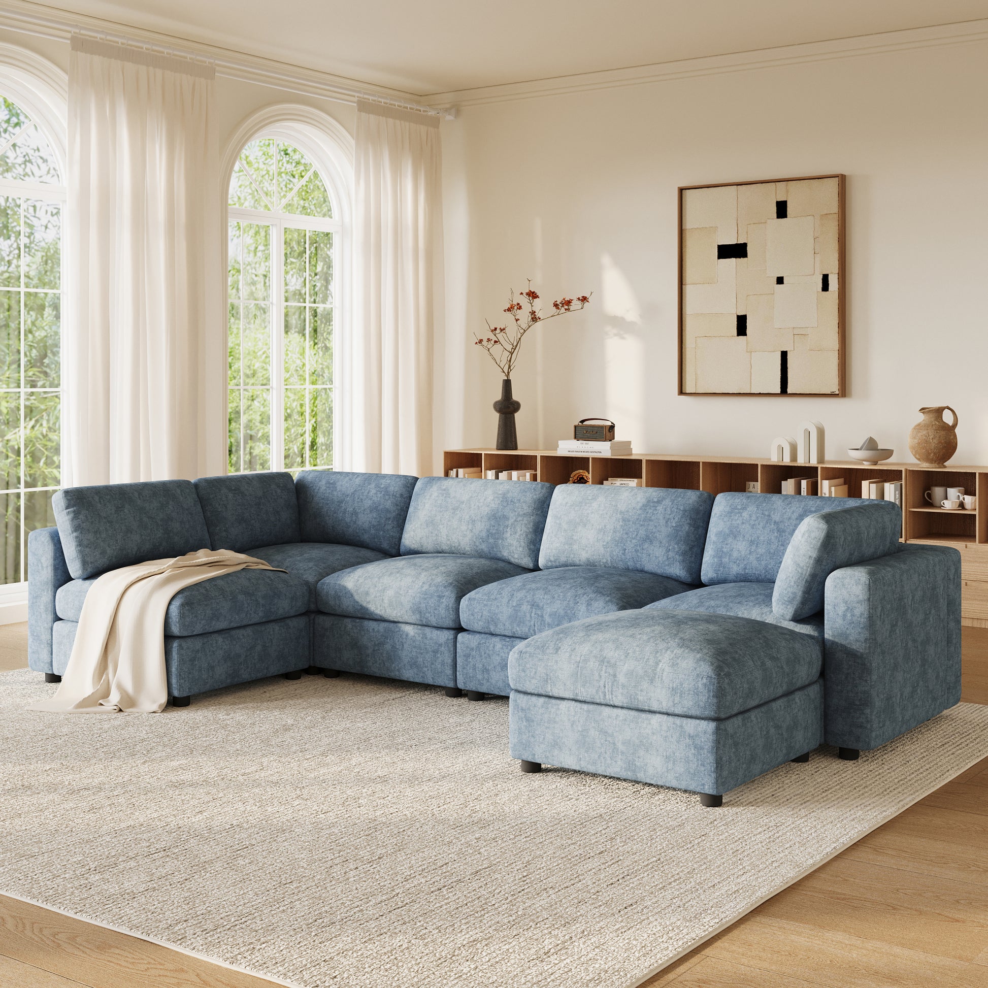 variant-group:rf-n723s9792k|Roomfitters 129 Inch Oversized U-Shaped Modular Sectional Sofa, Large Upholstered Living Room Seating Couch Furniture, Blue