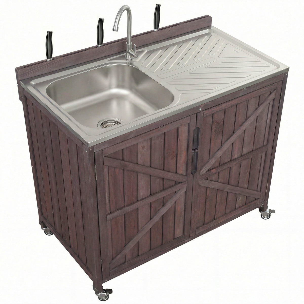 variant-group:rf-n707p370281z|Roomfitters 39.4" Outdoor Grill Cart with Stainless Steel Top, Prep Station with Sink and Storage Cabinet, Dark Brown