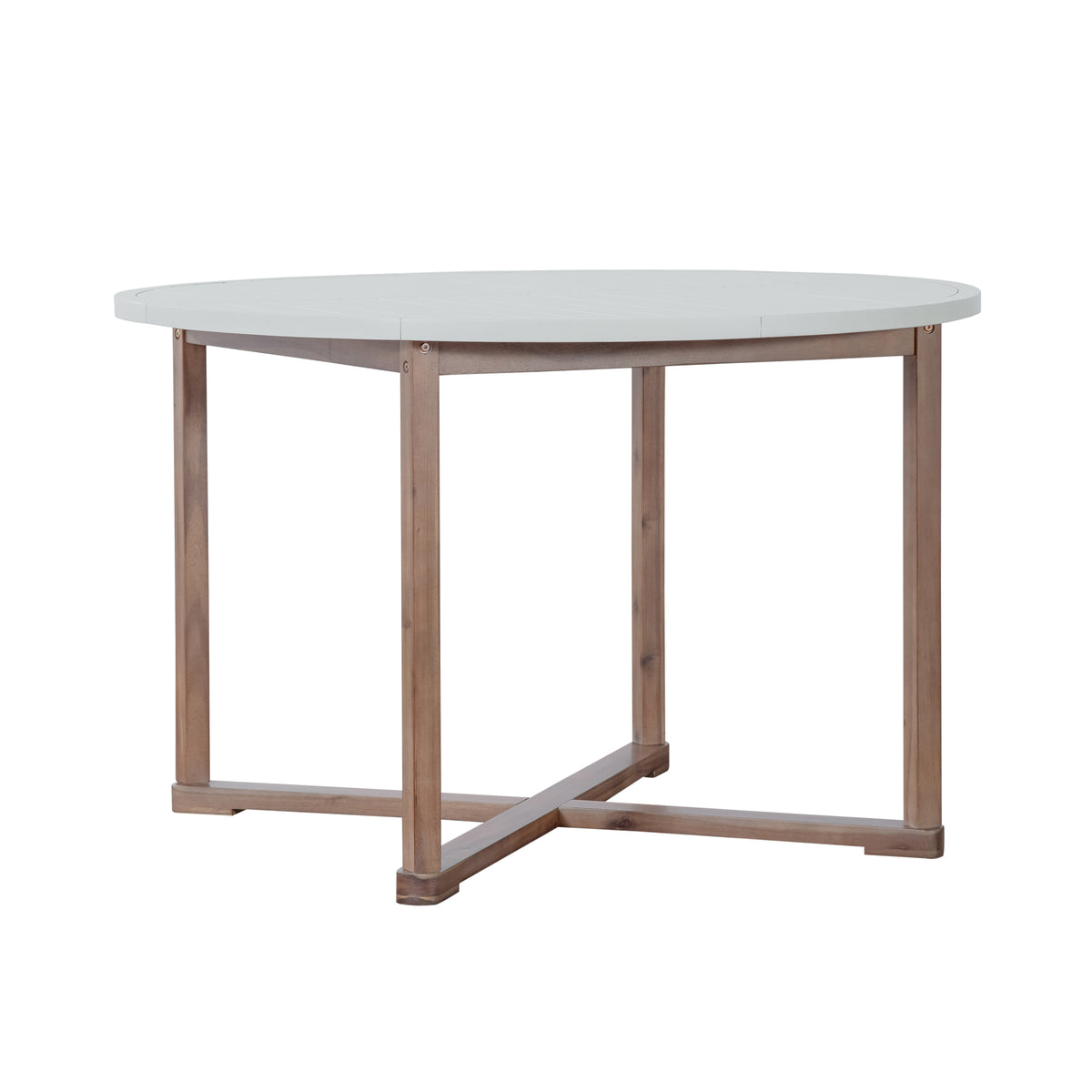 variant-group:rf-n711wy000475aad|Roomfitters 5-Piece Outdoor Dining Set for 4, 47.2-Inch Round Acacia Wood Table, Light Grey Slatted Patio Group