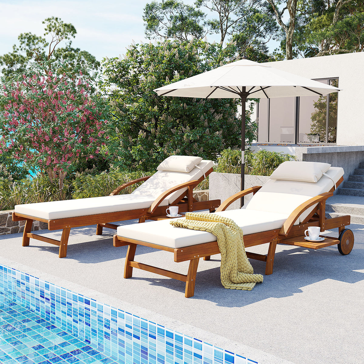 variant-group:rf-n711wy000482aaa|Roomfitters 77.5-Inch Adjustable Acacia Wood Outdoor Lounge Chairs, Set of 2 Reclining Chaise Loungers, Beige Cushions