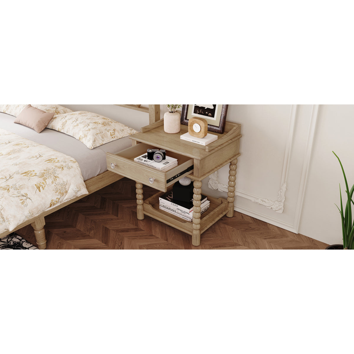 variant-group:rf-n733p206240m|Roomfitters Retro Nightstand Bedside Table with Open Shelf and Storage Compartment, Metal Handle Accent, Natural
