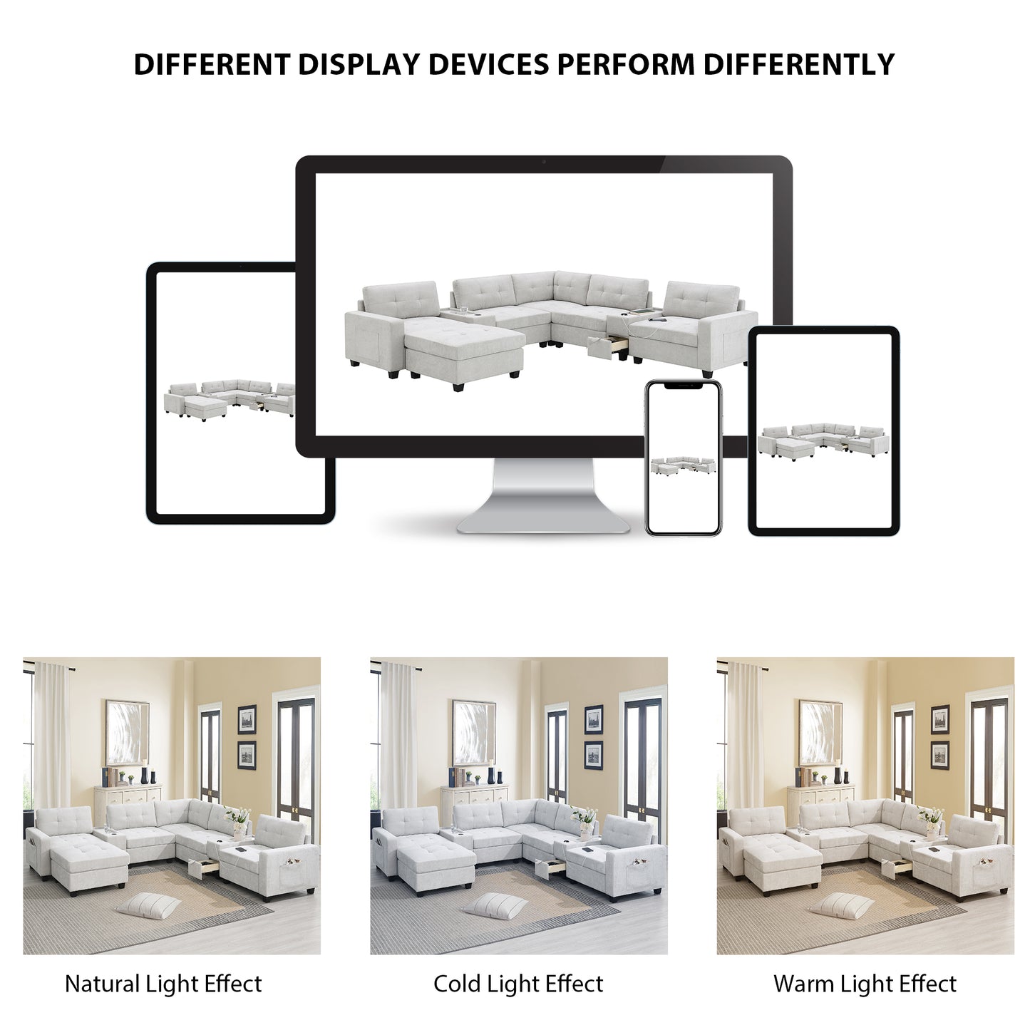 variant-group:rf-n723s1191k|Roomfitters 104 Inch Modular Sectional Sofa with Console and Cup Holders, Upholstered L-Shape Couch for Home Decor, Light Gray