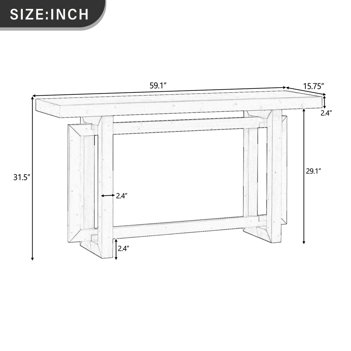 variant-group:rf-n711p410422m|Roomfitters Contemporary Dark Grey and White Pine Veneer Extra Long Console Table with Unique Triple Rectangle Solid Wood Legs