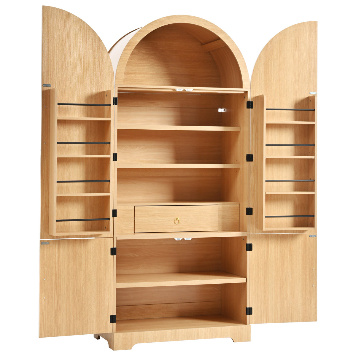 variant-group:rf-n707s000020y|Roomfitters 72" Tall Arched Kitchen Pantry Cabinet with Fluted Doors & Hidden Drawer, Natural