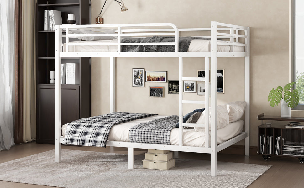 variant-group:rf-w1580p329015|Roomfitters Metal Full Over Full Bunk Bed Frame with Ladder & Safety Rail, Durable Space-Saving Design, White