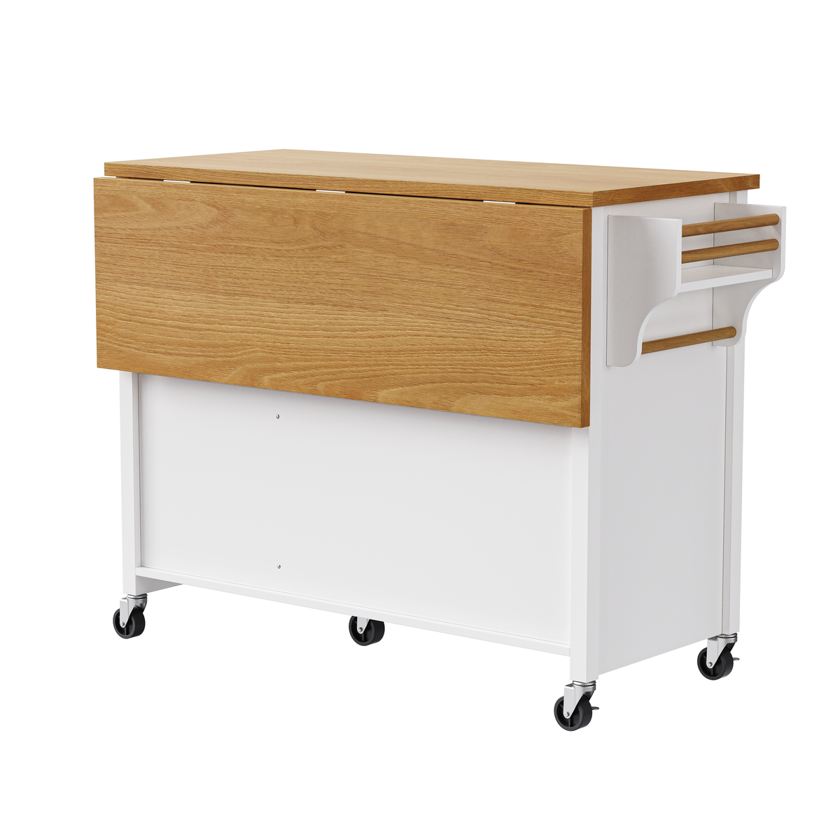 variant-group:rf-n707p195393w|Roomfitters 52" Kitchen Island with Drop Leaf, Rolling Kitchen Cart with Storage Cabinet, Spice Rack, Towel Rack, Adjustable Shelf, White