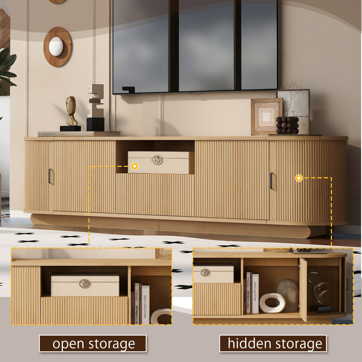 variant-group:rf-n724p420628w|Roomfitters American Style TV Stand Console with Hidden Sliding Doors, Large, Acacia Wood