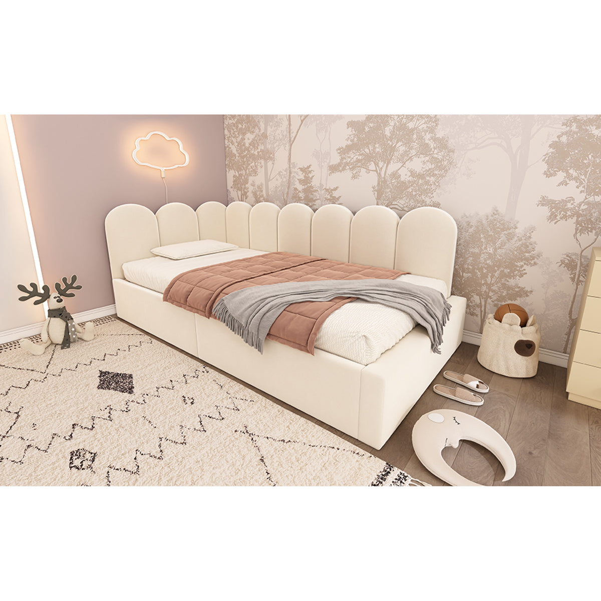 variant-group:rf-n736p333613b|Roomfitters Upholstered Twin Size Ottoman Daybed with Storage, Sofa Bed with Metal Slat Frame, Velvet Beige