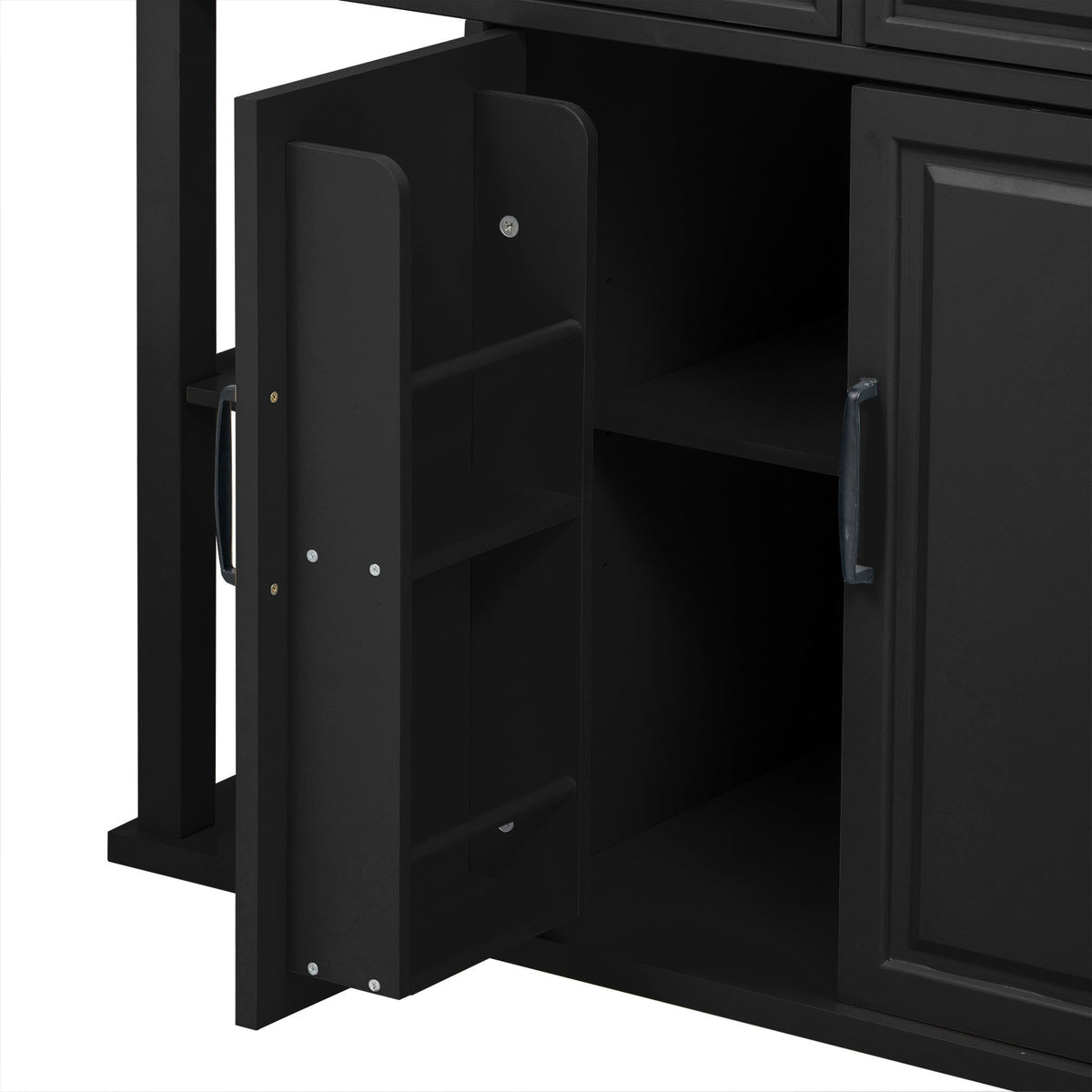 Roomfitters 47" Kitchen Island with Slide-Out Dining Table, Mobile Cart with Built-in Outlets, Internal Racks, Black