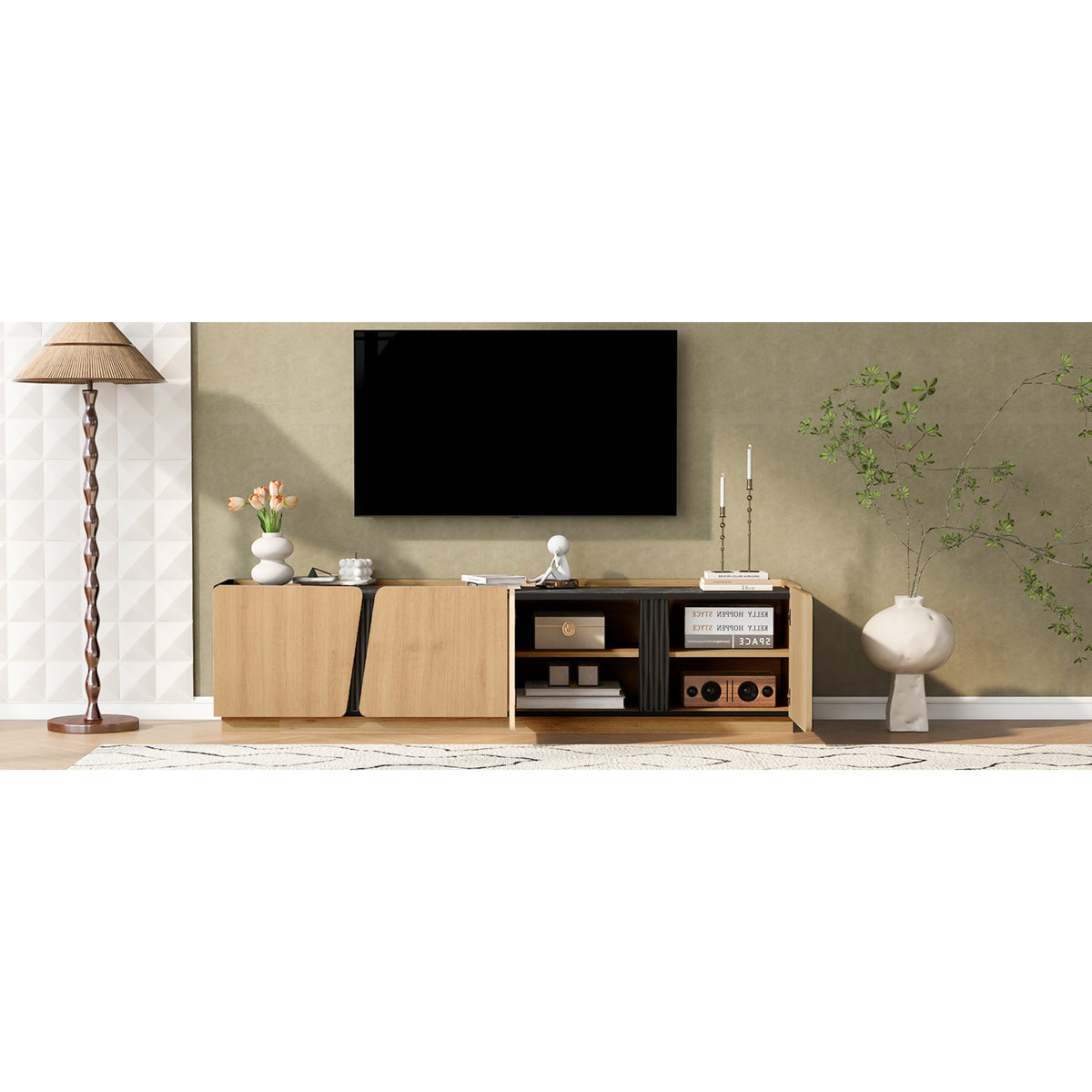variant-group:rf-n724p426854m|Roomfitters Modern Storage Cabinet Credenza TV Media Console, Oak Finish