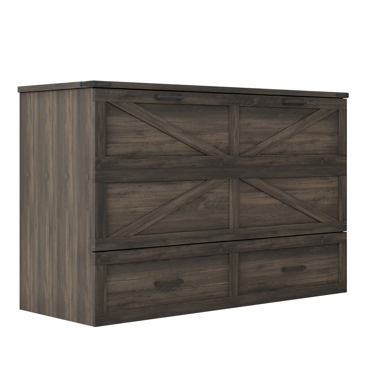 variant-group:rf-n733s361778g|Roomfitters Queen Farmhouse Murphy Cabinet Bed with Charging Station, Foldable Platform Bed with Storage Drawer, Rustic Gray