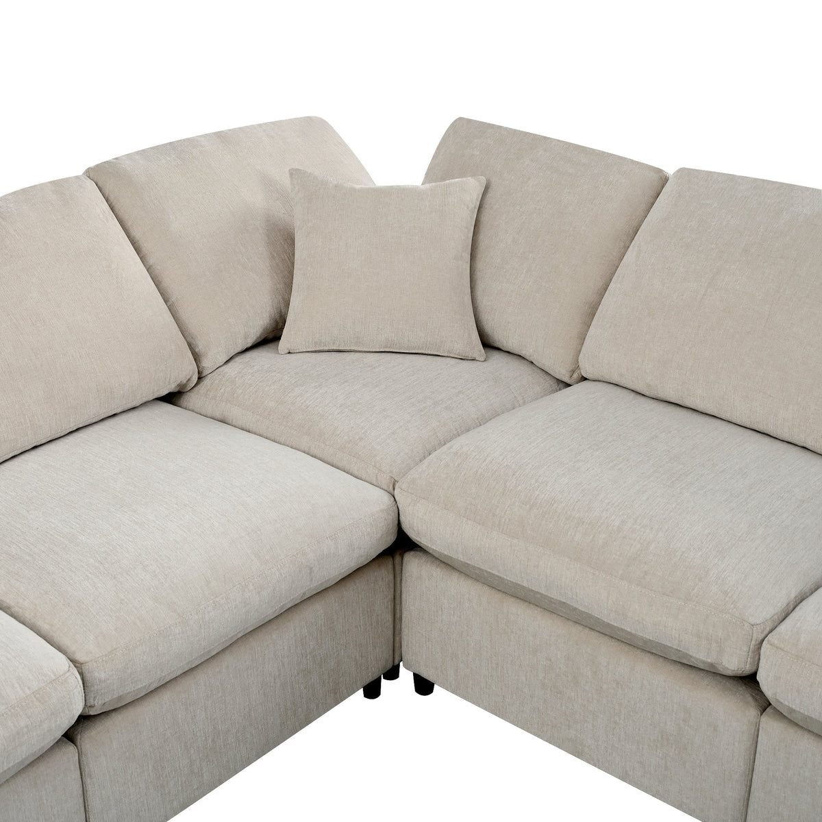 Roomfitters 124.8" 7-Seater Modular Sectional Sofa, Large Modern L-Shaped Upholstered Couch with Ottoman for Living Room, Beige Roomfitters
