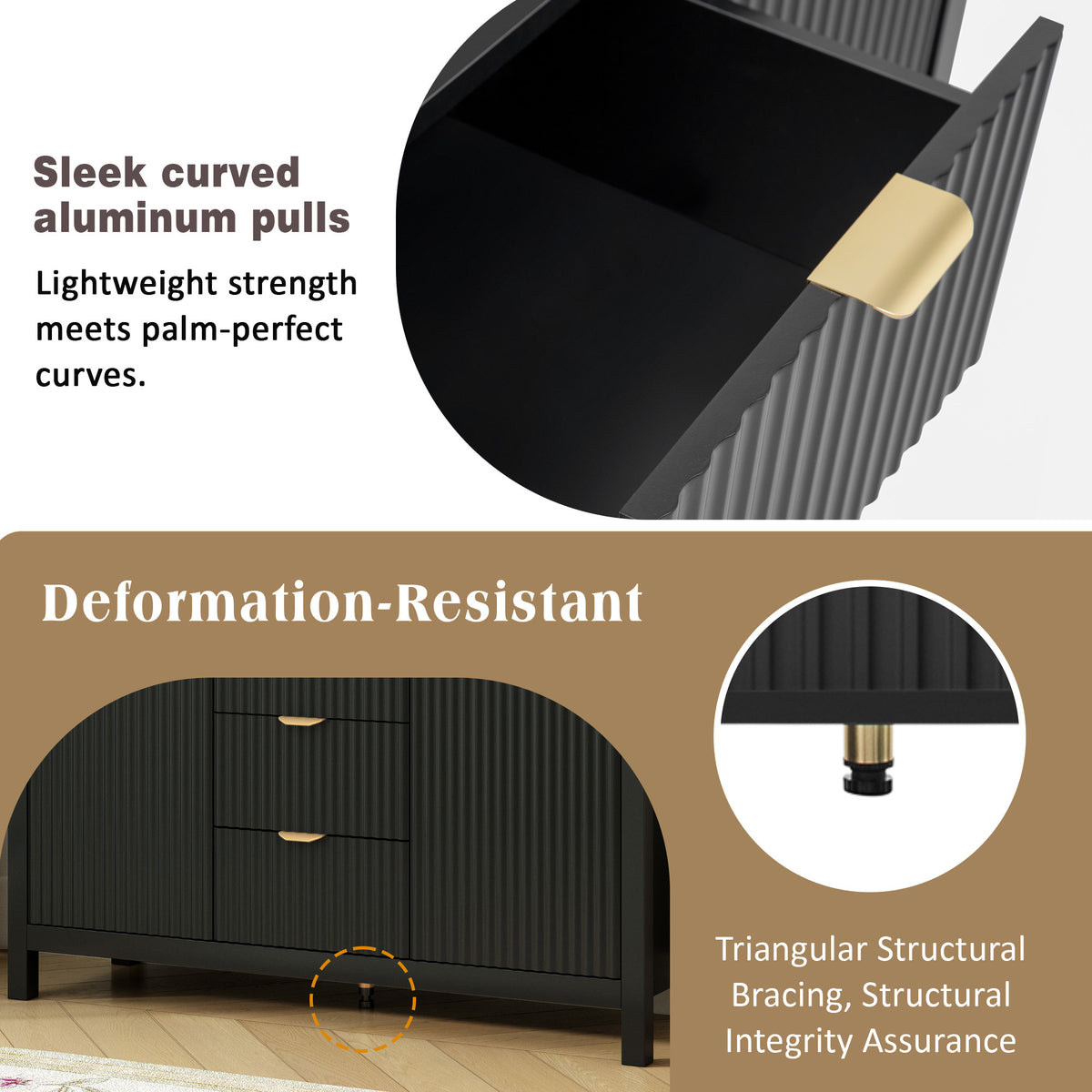 variant-group:rf-n711p269066b|Roomfitters Sideboard Buffet Cabinet with 3 Drawers, Mid-century Modern Fluted Accent Storage for Kitchen & Dining, Black