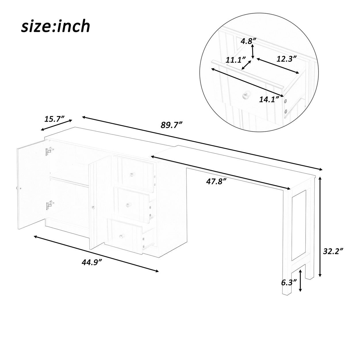 variant-group:rf-n711p334768v|Roomfitters Extendable Sideboard Buffet Cabinet with Storage, Multifunctional Console Table for Dining Room, Navy Blue