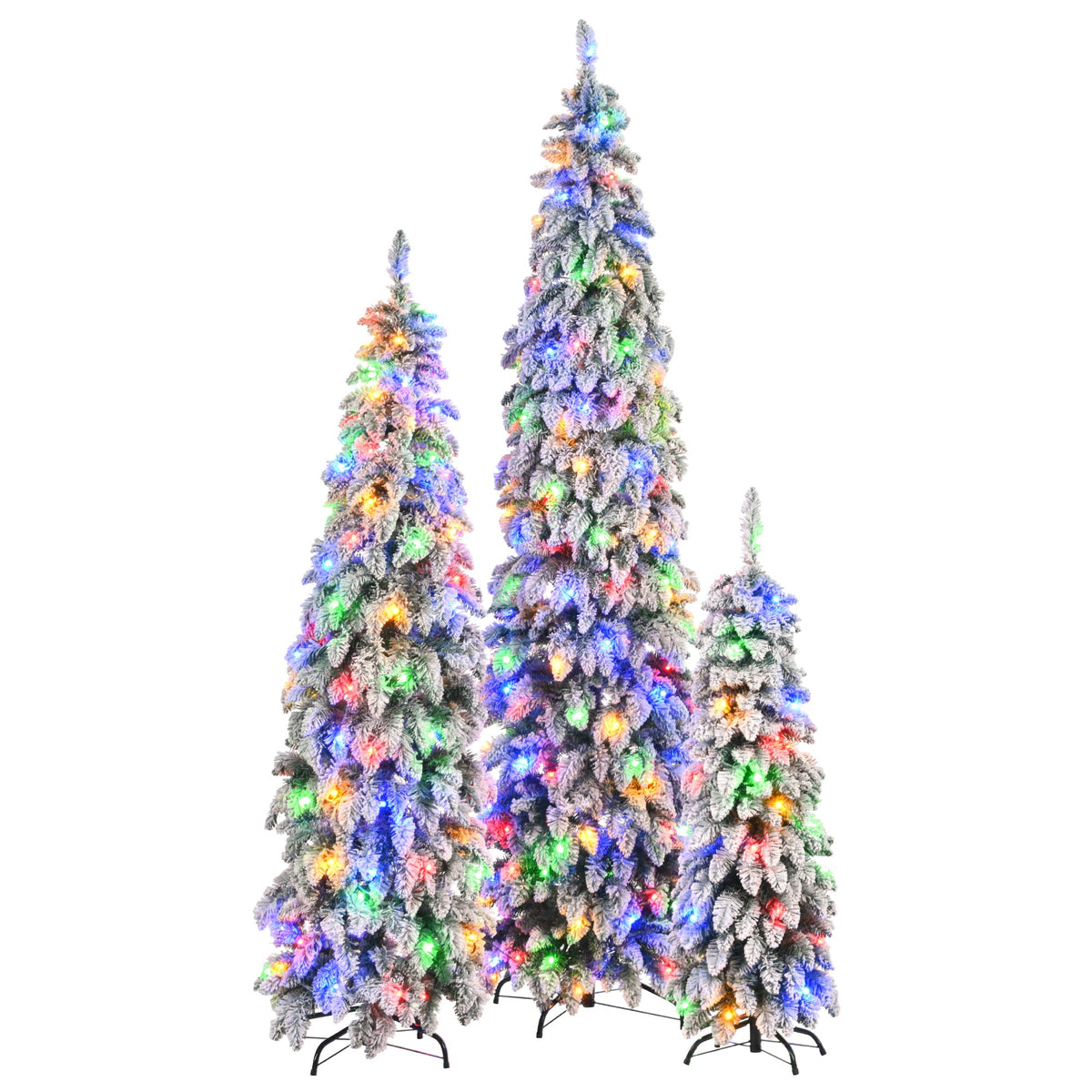 Roomfitters Pre-Lit Pencil Christmas Tree Set 8FT 6FT 4FT, Slim Snow-Flocked Artificial Trees with 1455 Tips, White Roomfitters