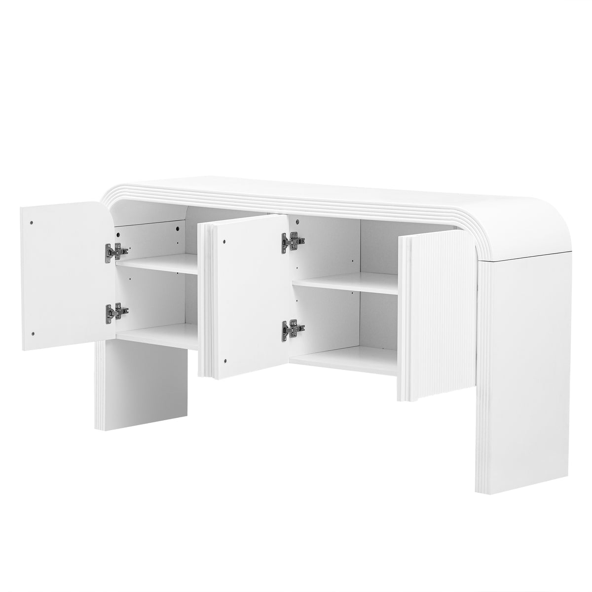 variant-group:rf-n711p415846k|Roomfitters Modern Rustic White Curved Wave Pattern Console Table with Adjustable Storage Shelf and Elegant Wooden Handles