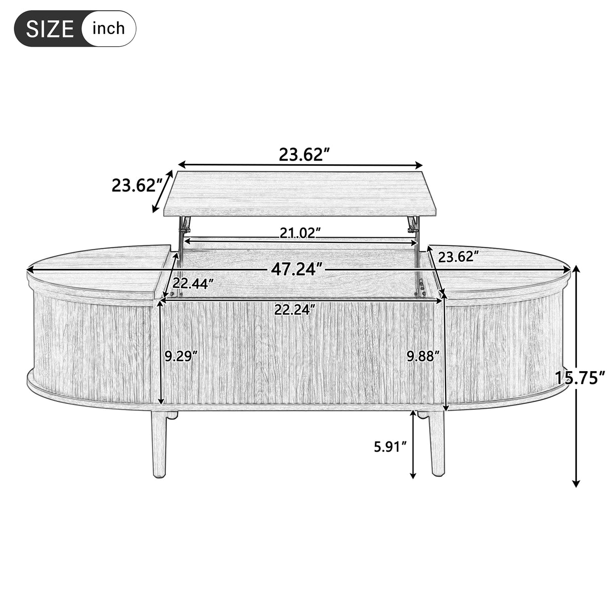 variant-group:rf-n724p416050m|Roomfitters Minimalist Oval Lift-Top Coffee Table with Wood Wave Grain Finish, Antique Brown