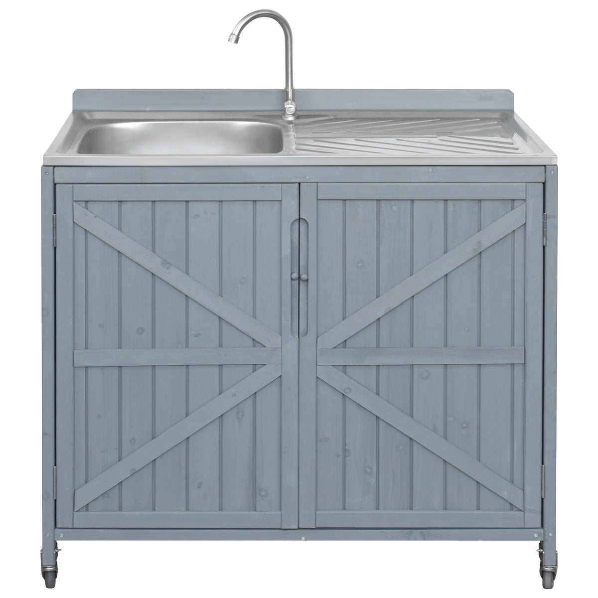 variant-group:rf-n707p370281g|Roomfitters 39.4" Outdoor Grill Cart with Stainless Steel Top, Prep Station with Sink and Storage Cabinet, Grey+Blue
