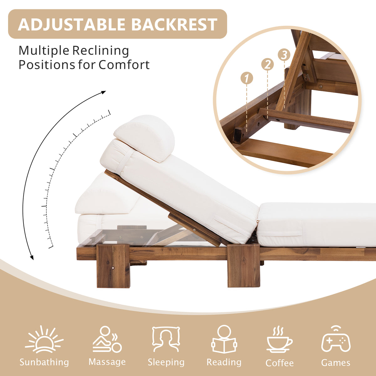 variant-group:rf-n711wy000473aaa|Roomfitters 78.8" Outdoor Patio Chaise Lounge Chair with Adjustable Backrest and Side Table for Poolside & Garden, Beige