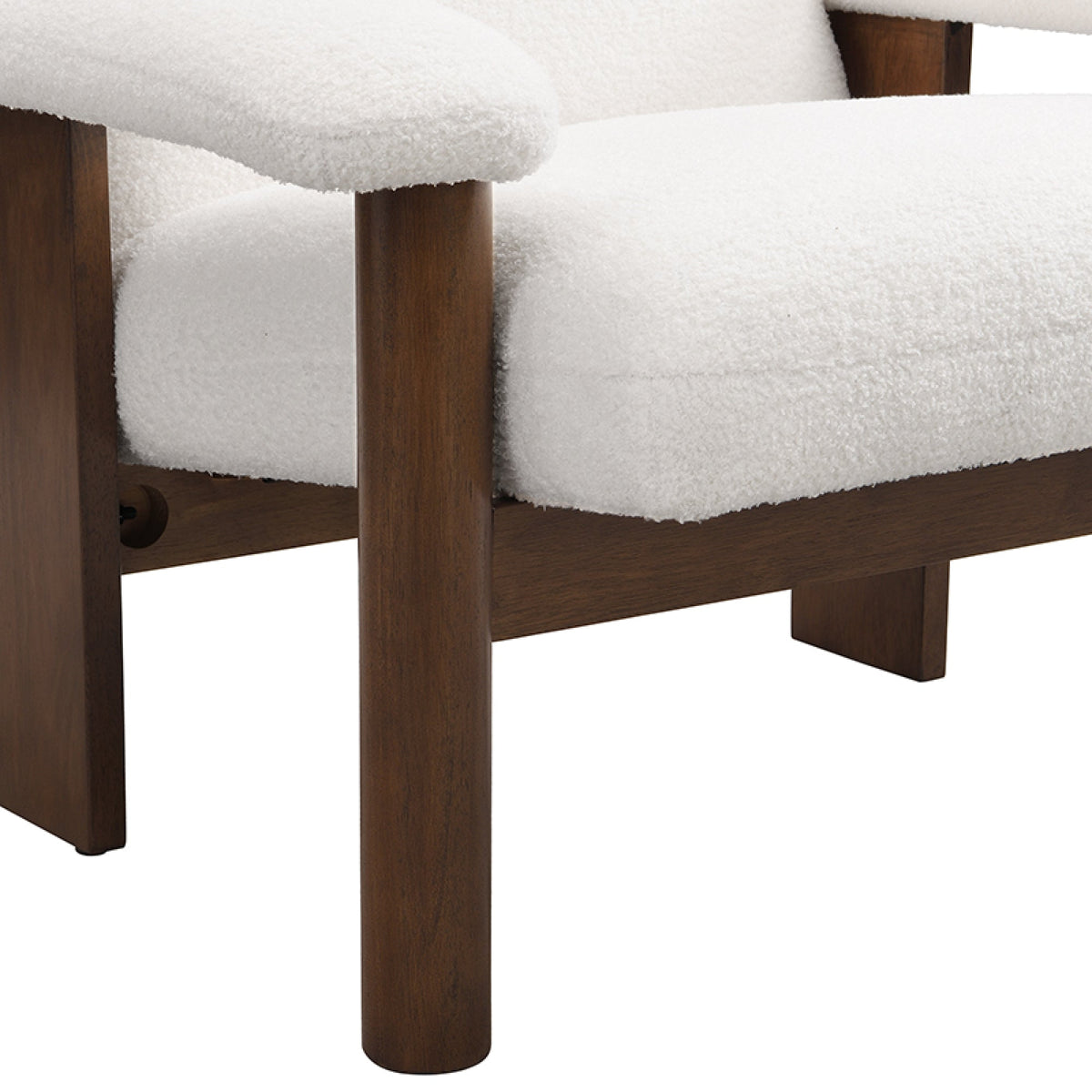 Roomfitters Mid-Century Accent Chair with Ottoman, Fabric Upholstered Armchair and Footrest Set with Wood Frame, White Roomfitters